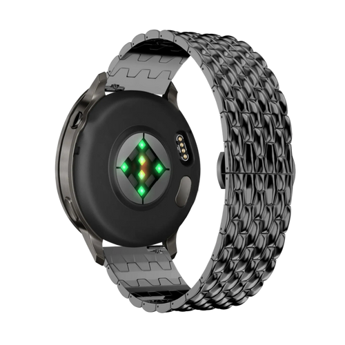 Steel Strap 'Dragon', black, on a watch, 3/4 rear view