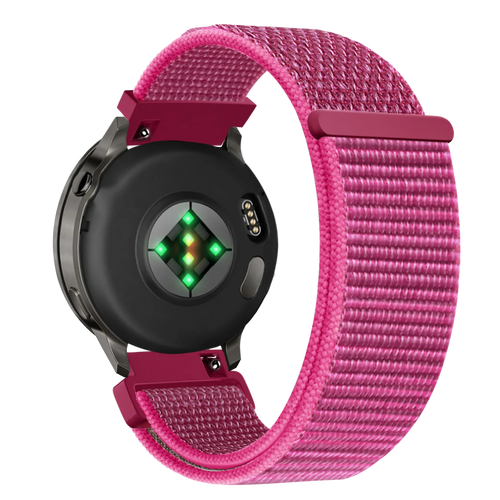 Nylon Loop Strap, dragonfruit, on a watch, 3/4 rear view
