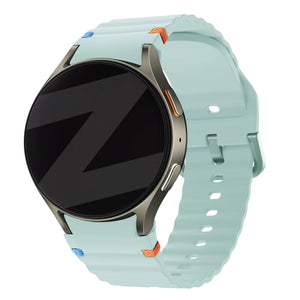 Silicone Wave Strap 'Easy Fit', mint, on a watch, 3/4 rear view