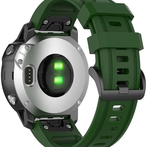 Silicone Strap, army green, on a watch, 3/4 rear view