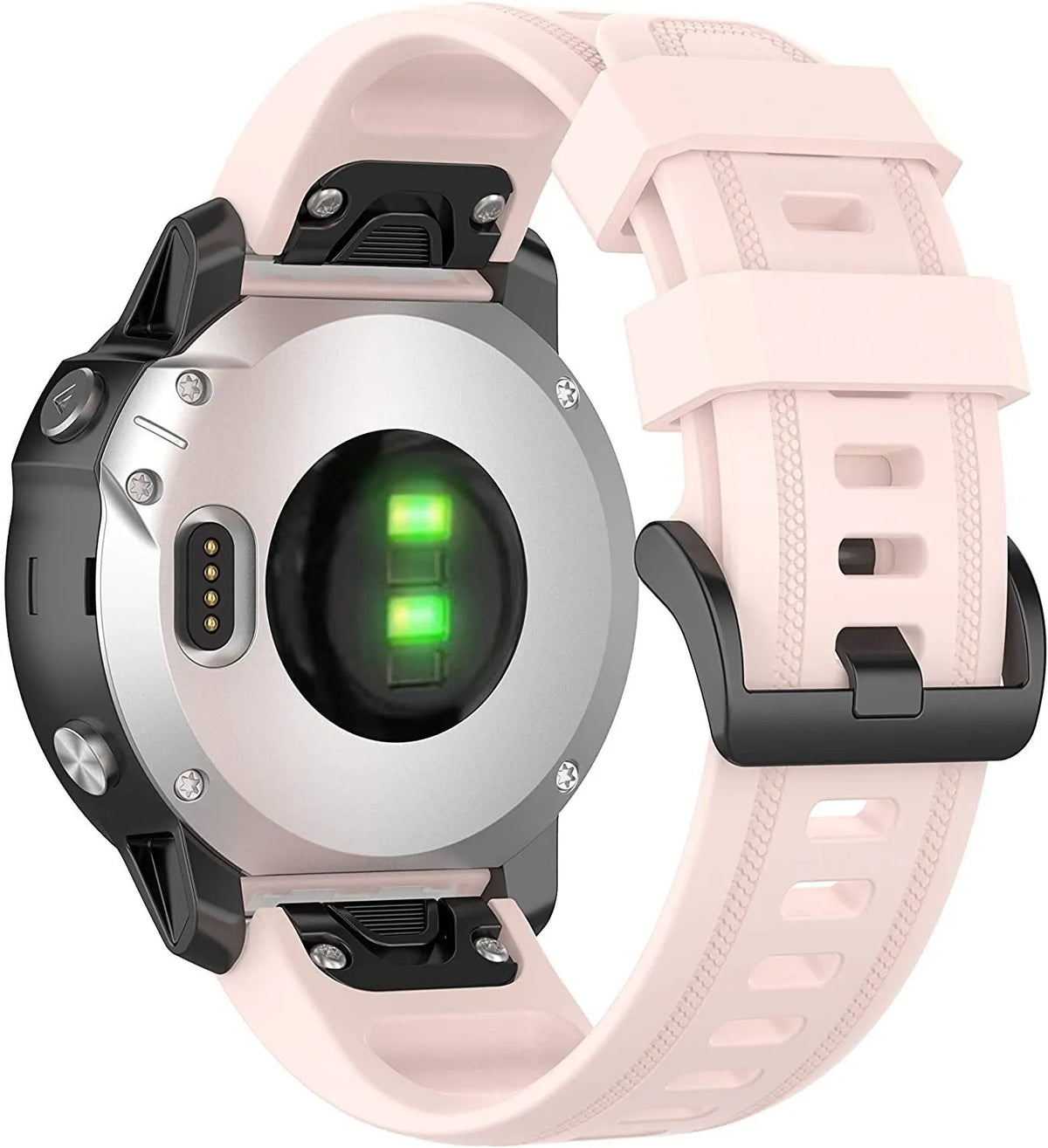 Silicone Strap, light pink, on a watch, 3/4 rear view