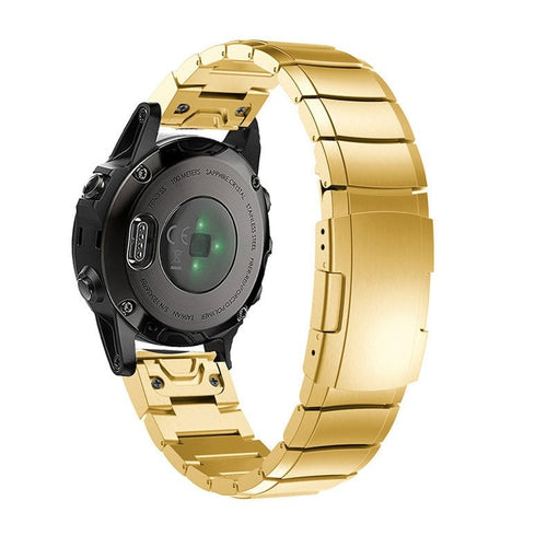Metal Strap, gold, on a watch, 3/4 rear view