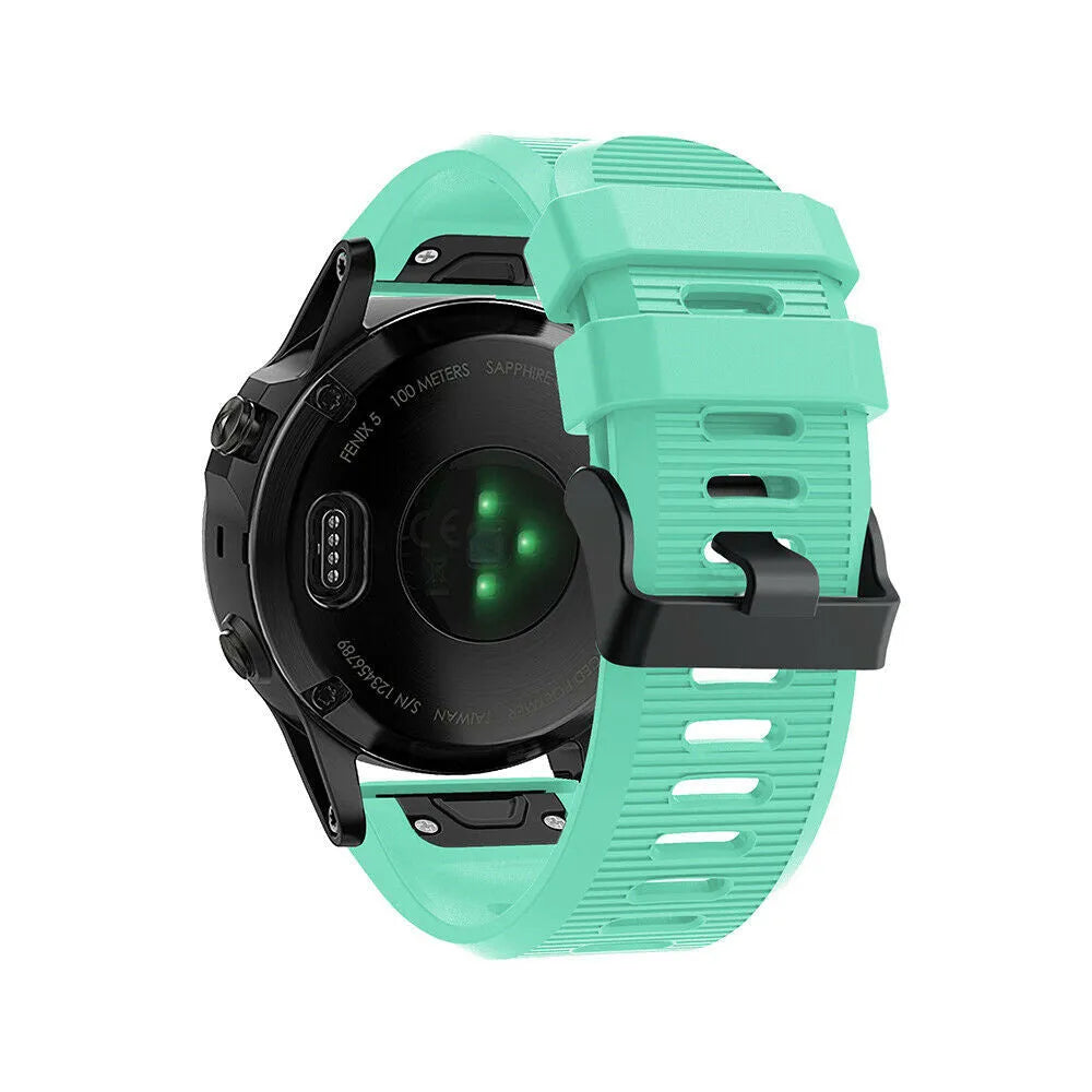 Silicone Strap, aqua, on a watch, 3/4 rear view
