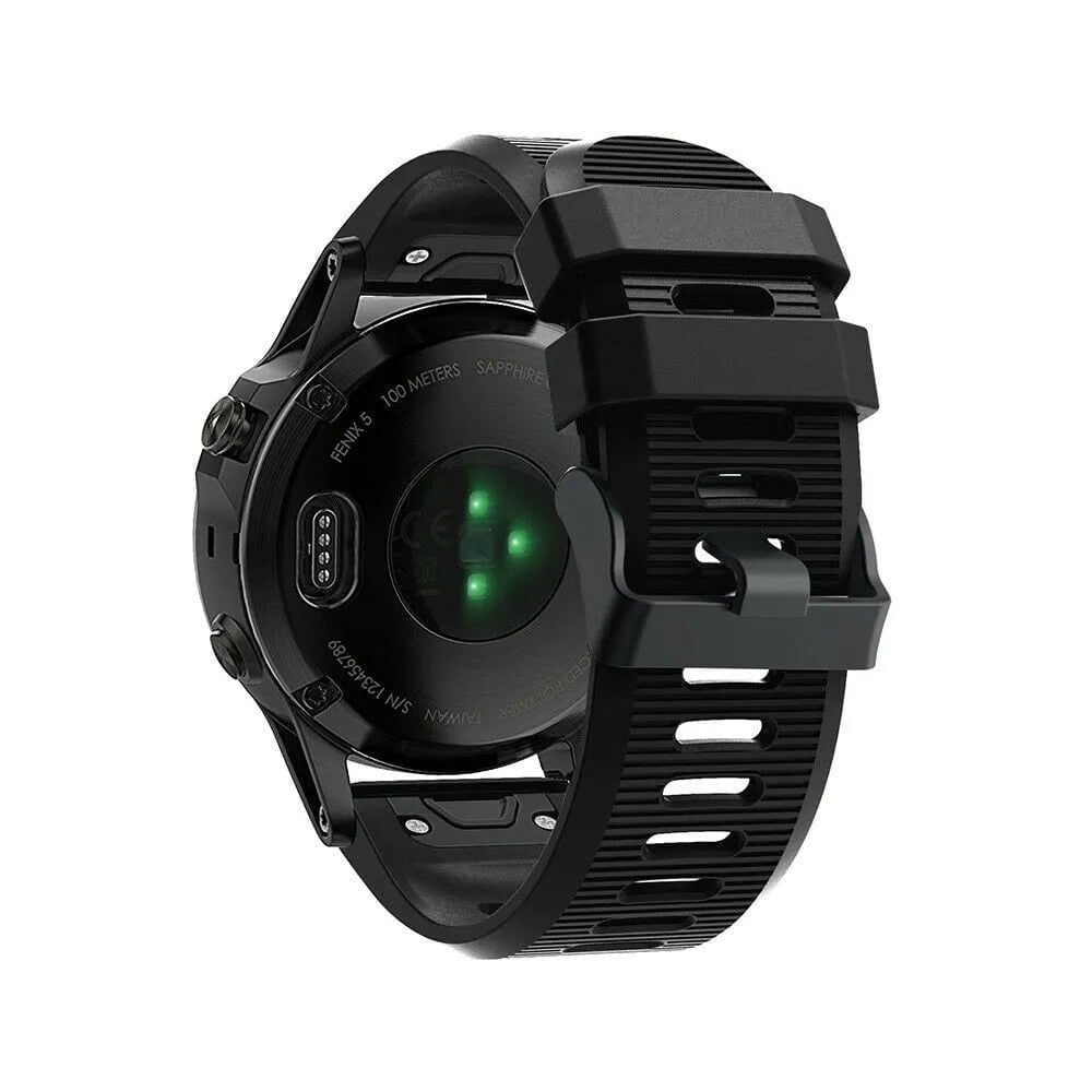 Silicone Strap, black, on a watch, 3/4 rear view