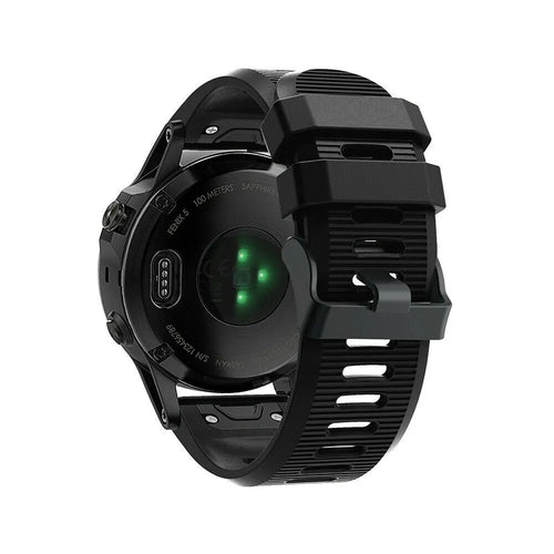 Silicone Strap, black, on a watch, 3/4 rear view