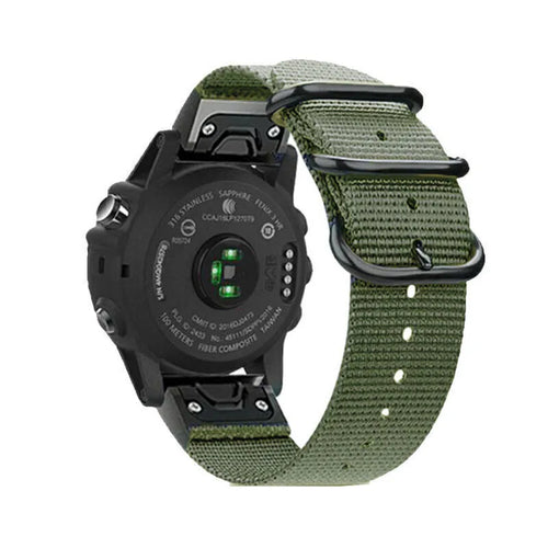 Nylon Buckle Strap, green, on a watch, 3/4 rear view
