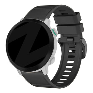 Buckled Silicone Strap, black, on a watch, 3/4 rear view
