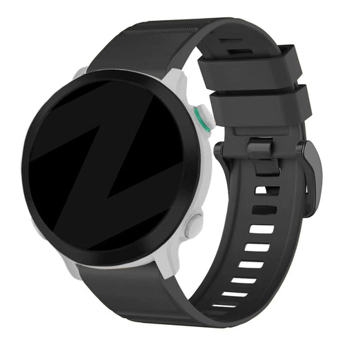 Buckled Silicone Strap, black, on a watch, 3/4 rear view
