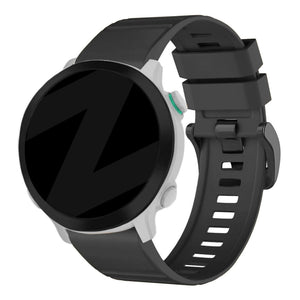 Buckled Silicone Strap, black, on a watch, 3/4 rear view