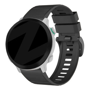 Buckled Silicone Strap, black, on a watch, 3/4 rear view