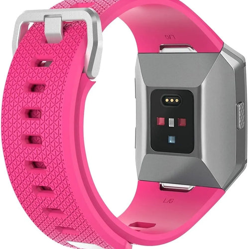 Silicone Strap, pink, on a watch, 3/4 rear view