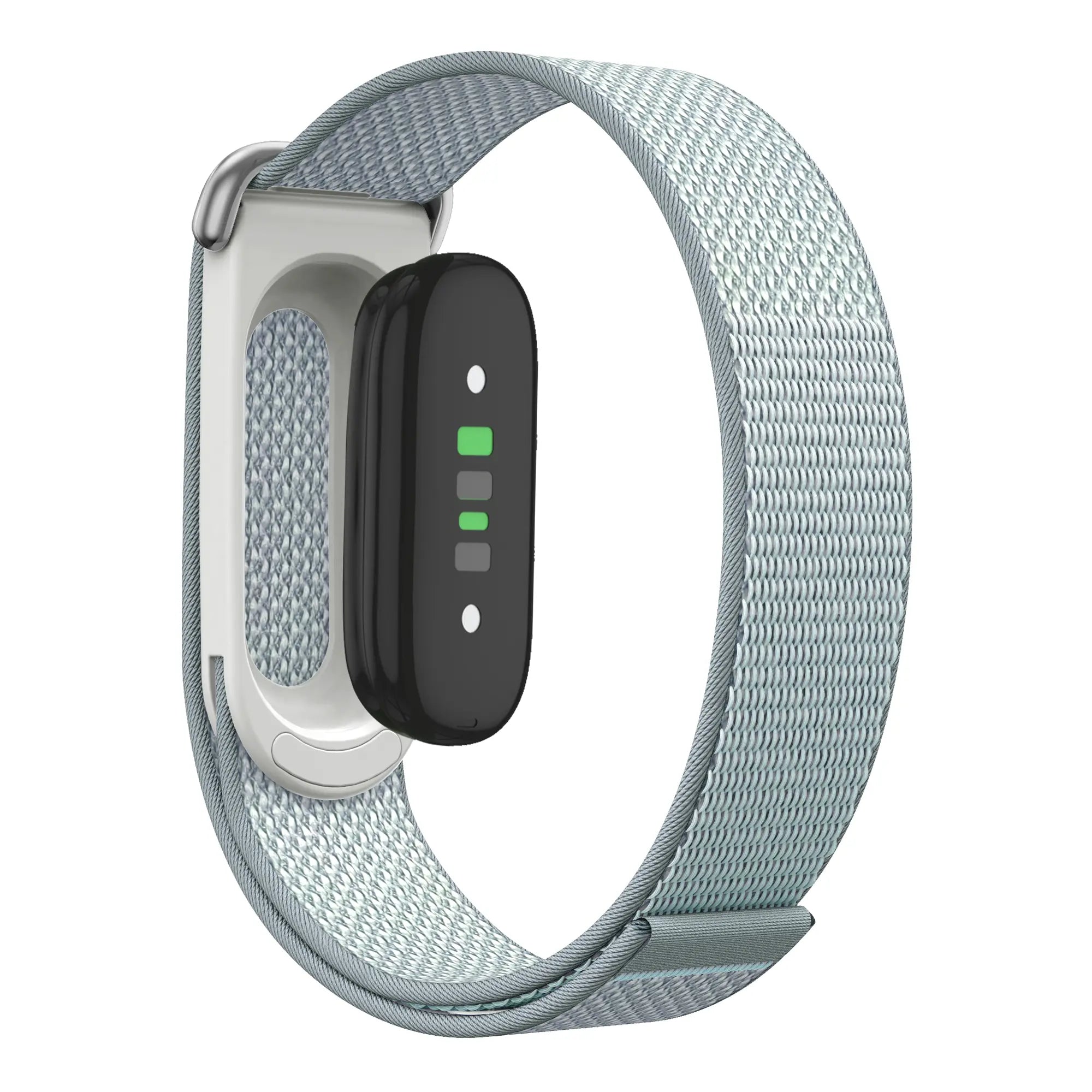 Nylon Strap 'Classic', mist blue, on a watch, 3/4 rear view
