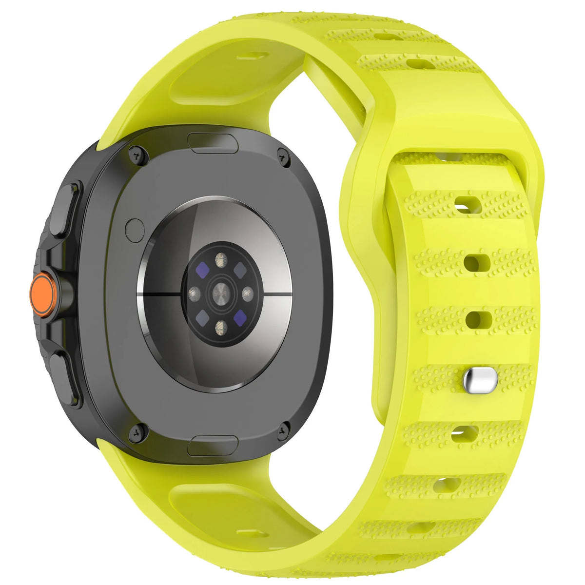 Outdoor Silicone Strap, lime, on a watch, 3/4 rear view
