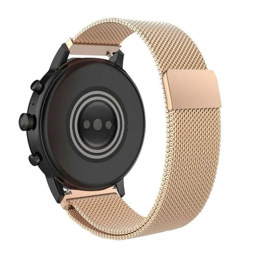 Milanese Strap, rose gold, on a watch, 3/4 rear view
