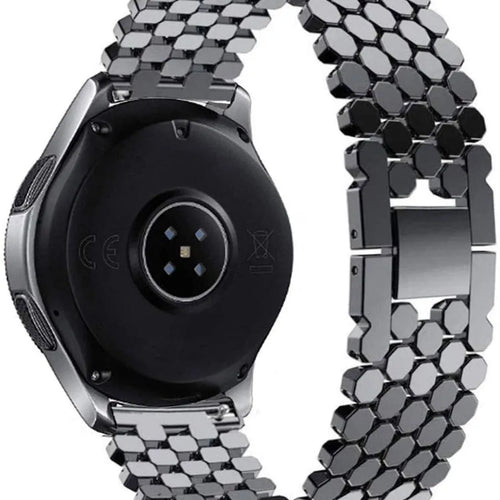 Steel Strap Hexagons, black, on a watch, 3/4 rear view