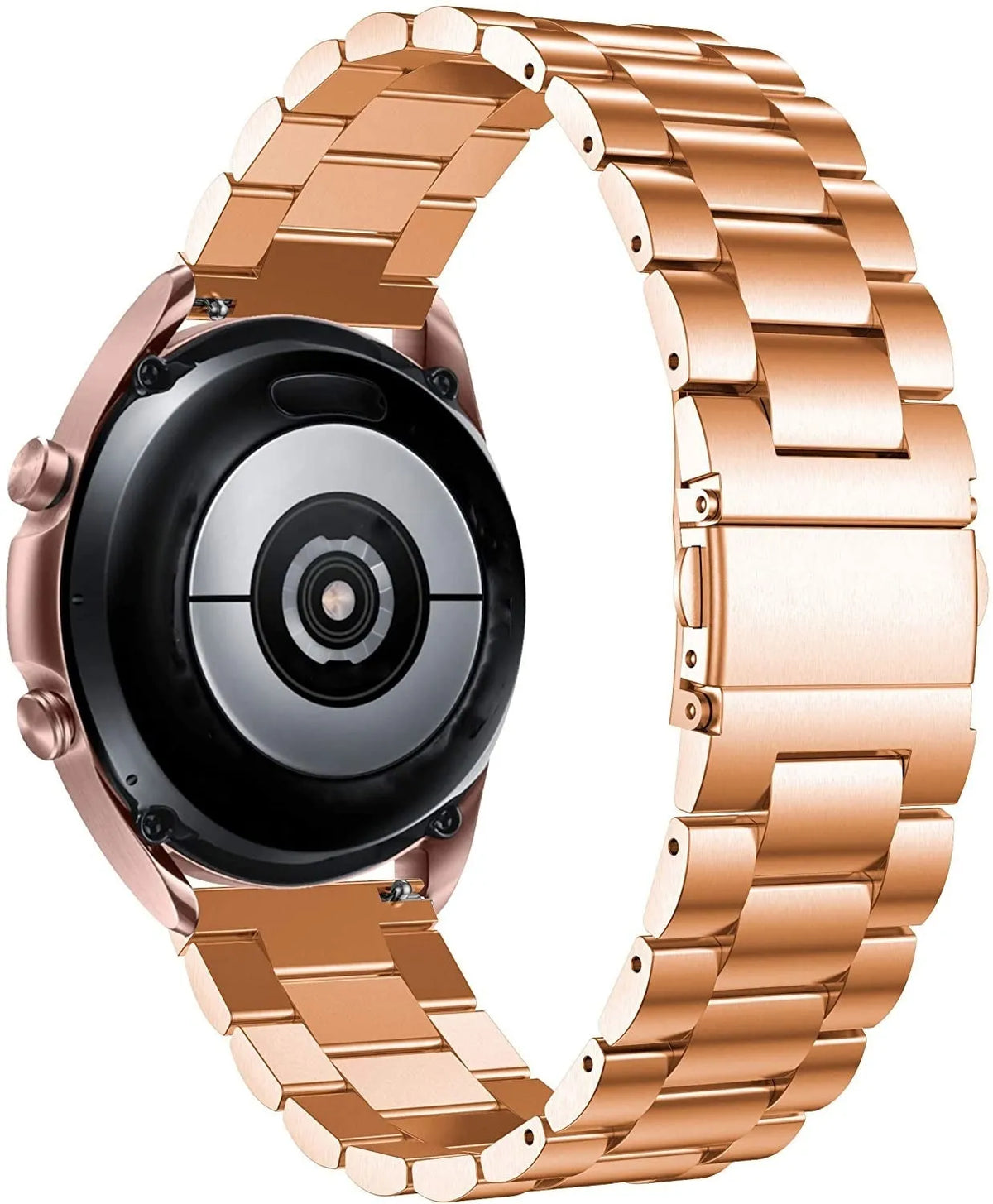 Steel Strap, rose gold, on a watch, 3/4 rear view