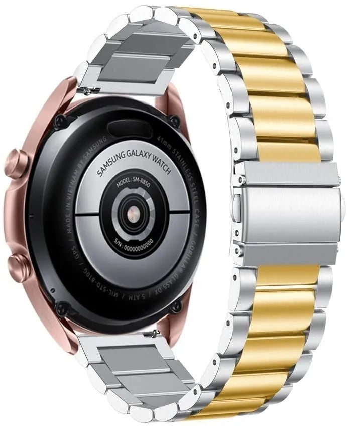 Steel Strap, silver/gold, on a watch, 3/4 rear view
