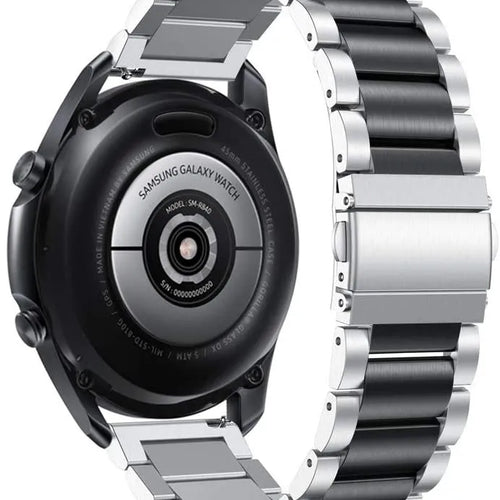 Steel Strap, silver/black, on a watch, 3/4 rear view