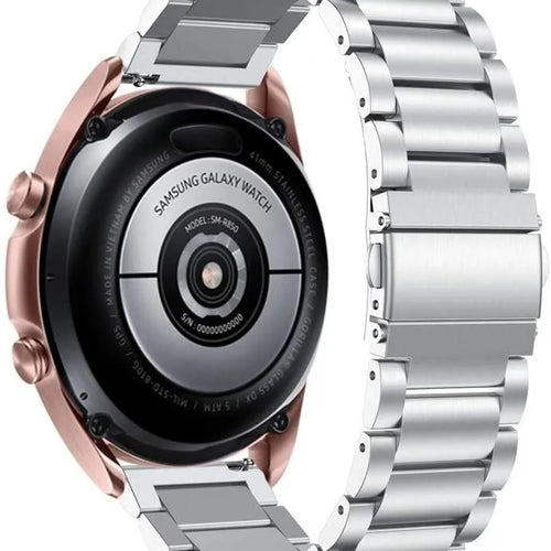 Steel Strap, silver, on a watch, 3/4 rear view