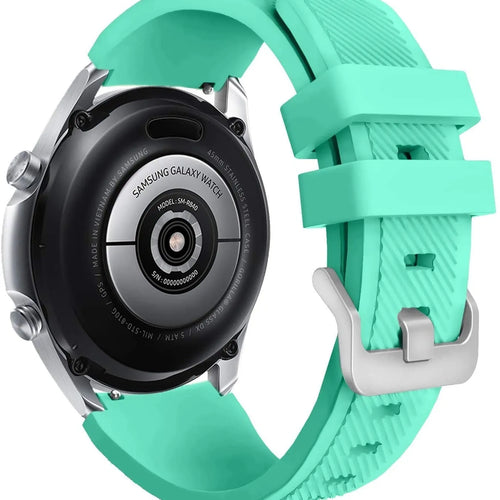 Twill Silicone Strap, aqua, on a watch, 3/4 rear view