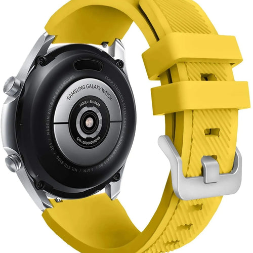 Twill Silicone Strap, yellow, on a watch, 3/4 rear view
