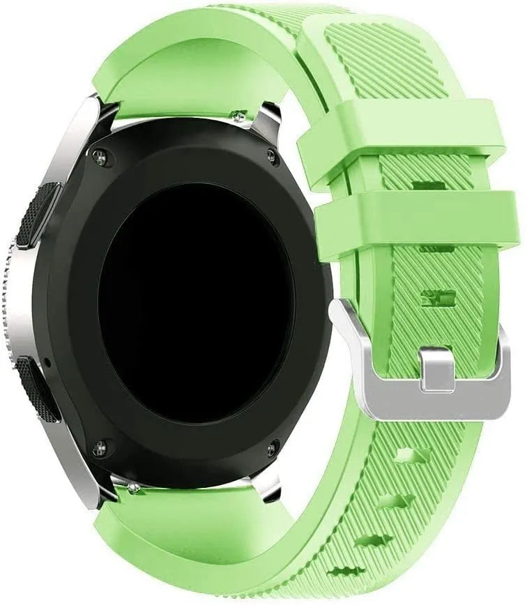 Twill Silicone Strap, light green, on a watch, 3/4 rear view