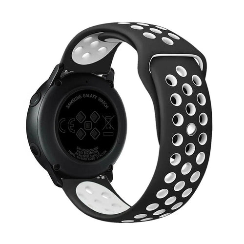 Silicone Sport Strap, black/white, on a watch, 3/4 rear view