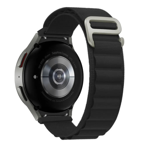 Alpine Nylon Strap, black, on a watch, 3/4 rear view