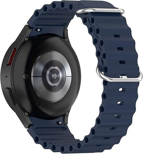 Silicone Ocean Strap, dark blue, on a watch, 3/4 rear view