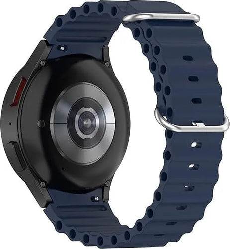 Silicone Ocean Strap, dark blue, on a watch, 3/4 rear view