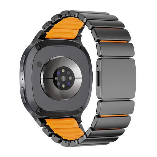 Titanium Strap 'Hybrid', black/orange, on a watch, 3/4 rear view