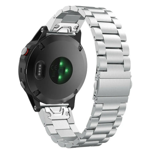 Steel Strap, silver, on a watch, 3/4 rear view