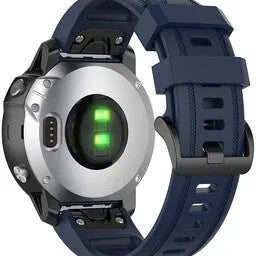 Silicone Strap, dark blue, on a watch, 3/4 rear view
