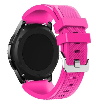 Twill Silicone Strap, bright pink, on a watch, 3/4 rear view