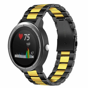 Steel Strap, black/gold, on a watch, 3/4 rear view