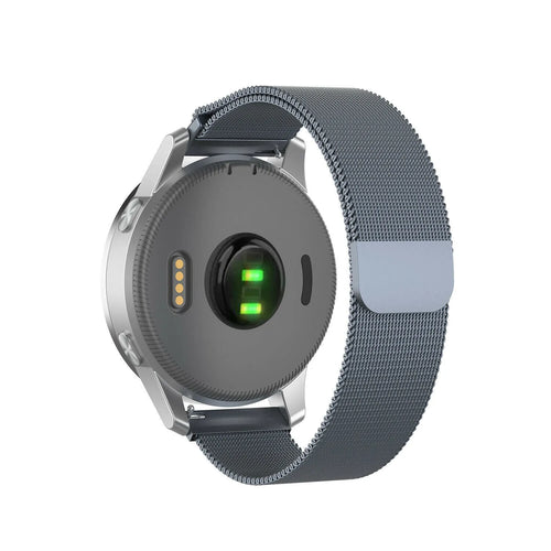 Milanese Strap, grey, on a watch, 3/4 rear view