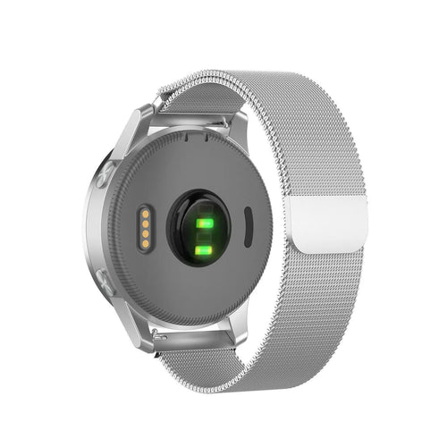 Milanese Strap, silver, on a watch, 3/4 rear view