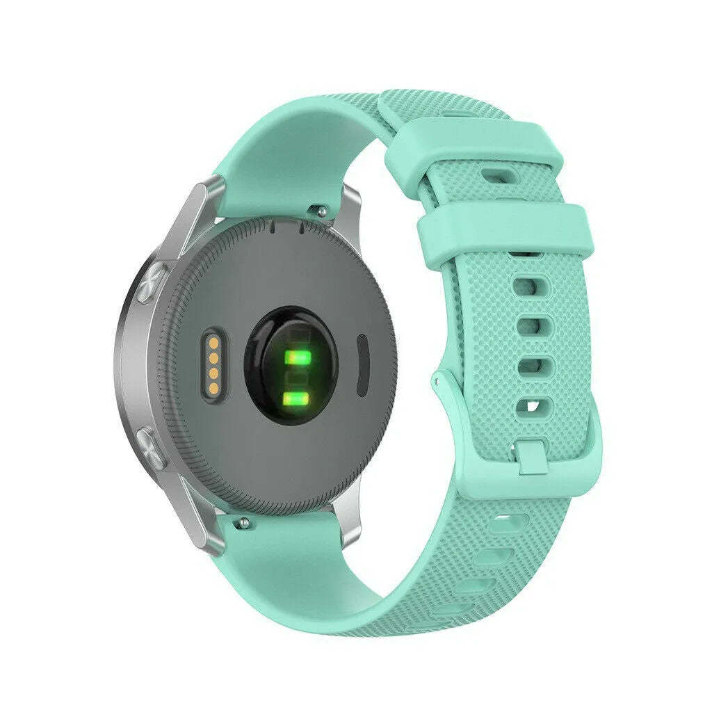 Premium Silicone Strap, aqua, on a watch, 3/4 rear view