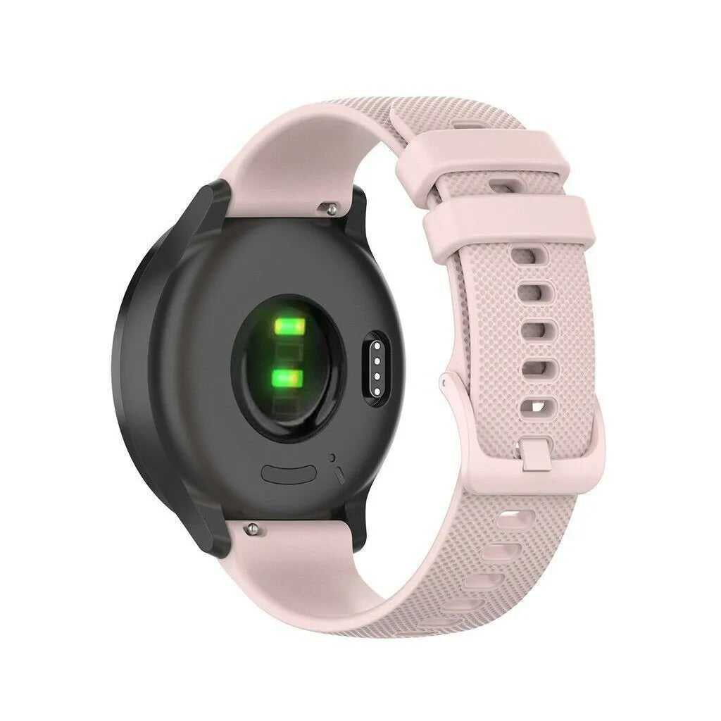 Silicone Sport Strap, pink, on a watch, 3/4 rear view