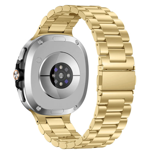 Steel Strap, gold, on a watch, 3/4 rear view