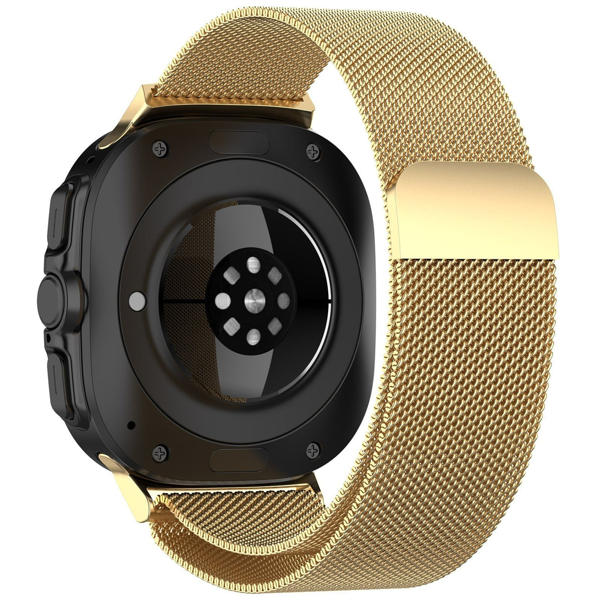 Milanese Strap, gold, on a watch, 3/4 rear view