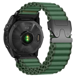 Outdoor Nylon Strap with P-Buckle, green, on a watch, 3/4 rear view