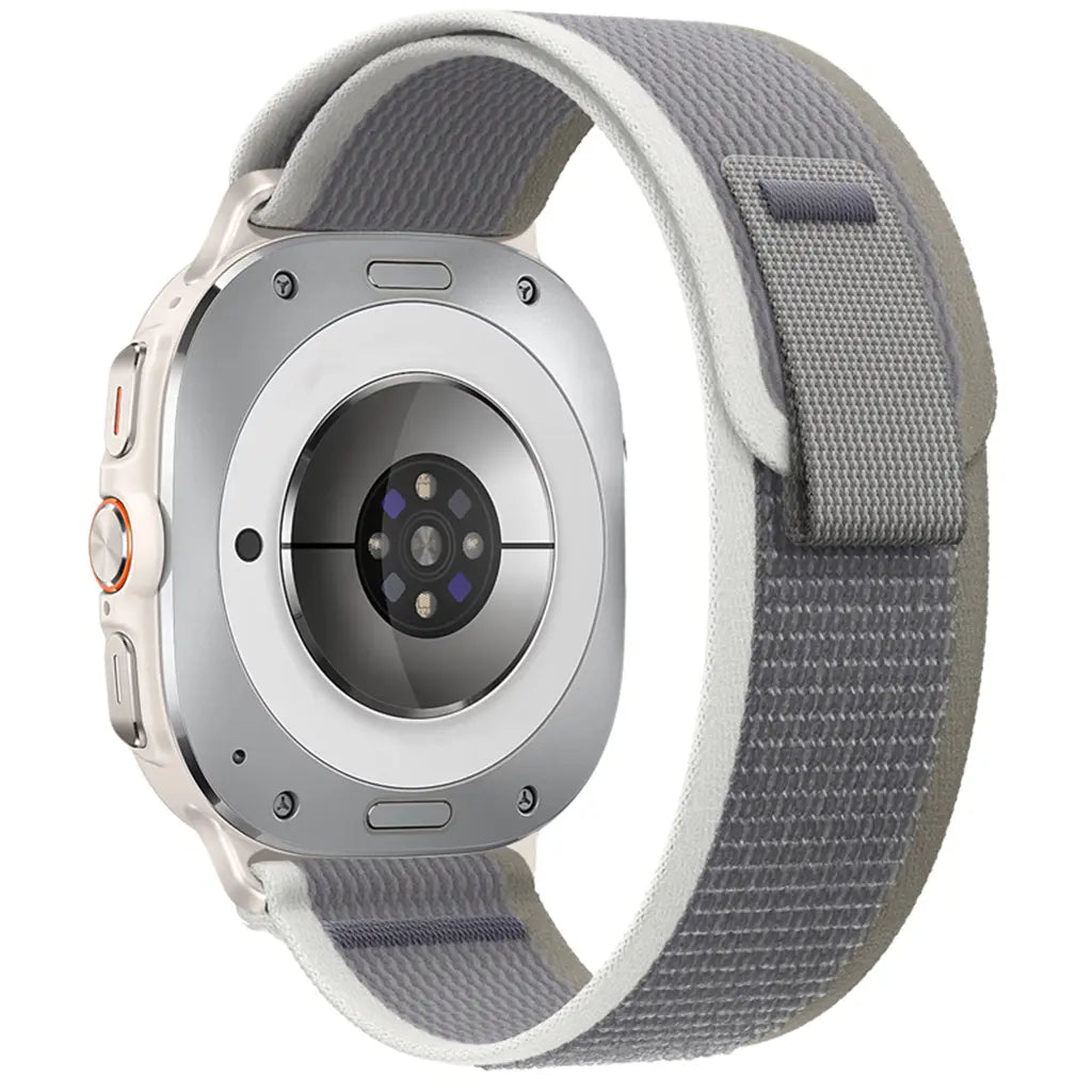 Trail Nylon Strap, grey, on a watch, 3/4 rear view