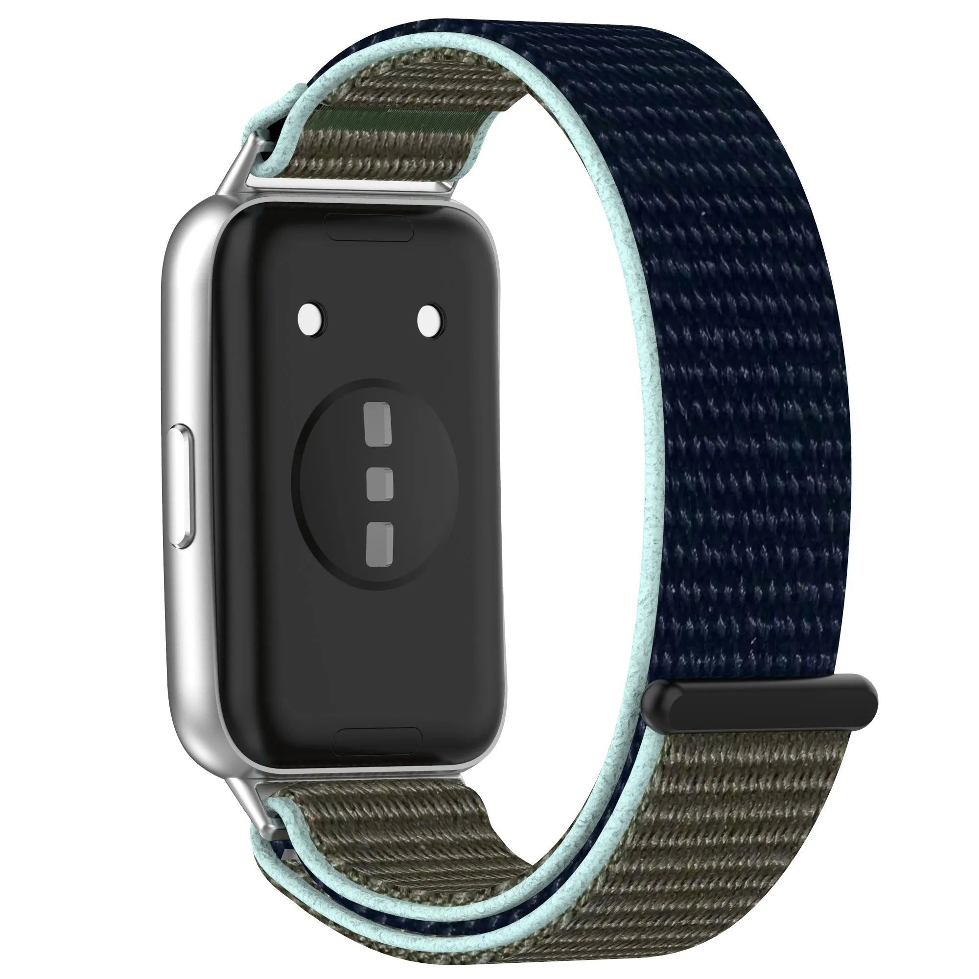 Nylon Strap, grey-blue, on a watch, 3/4 rear view