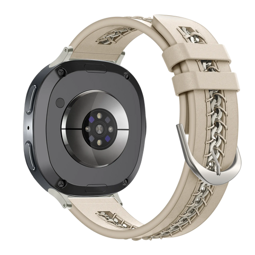 Leather Strap 'Chains', beige, on a watch, 3/4 rear view