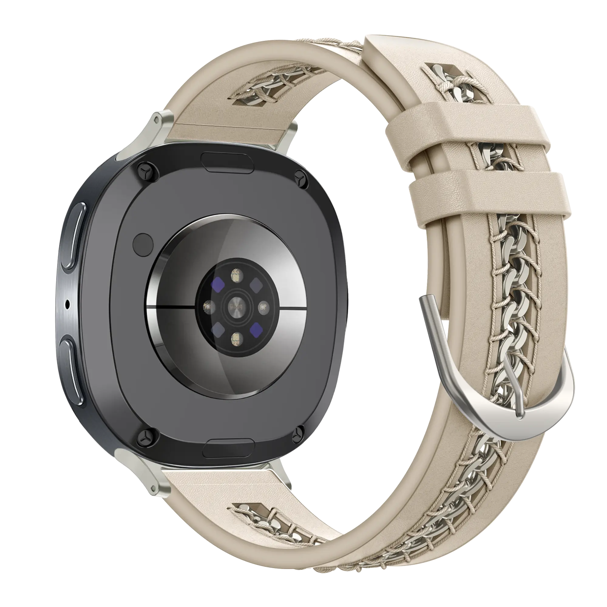 Bandz Samsung Galaxy Watch 9 - 44mm Leather Strap 'Chains' (Beige)