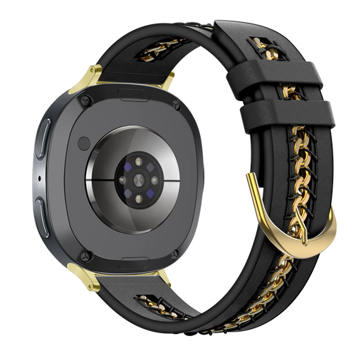 Leather Strap 'Chains', black, on a watch, 3/4 rear view