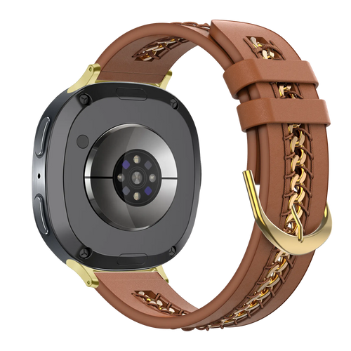 Leather Strap 'Chains', brown, on a watch, 3/4 rear view