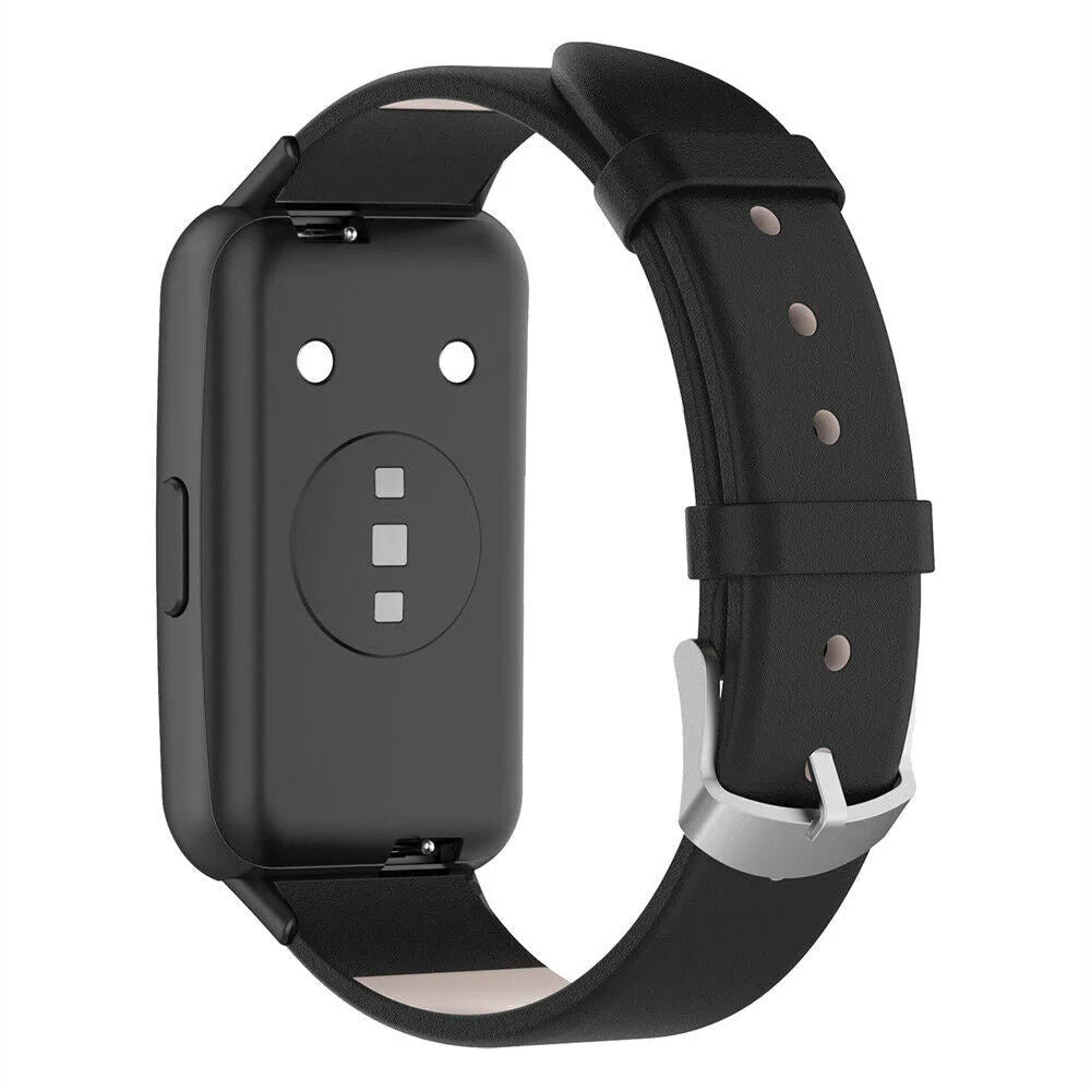 Leather Strap, black, on a watch, 3/4 rear view