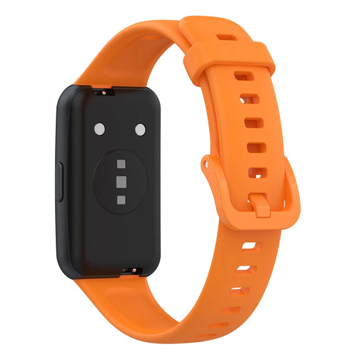 Silicone Strap, orange, on a watch, 3/4 rear view
